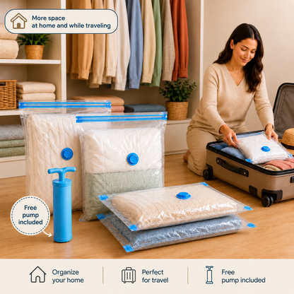 Vacuum Bags — Up to 80% More Space in Your Wardrobe or Suitcase, in Minutes