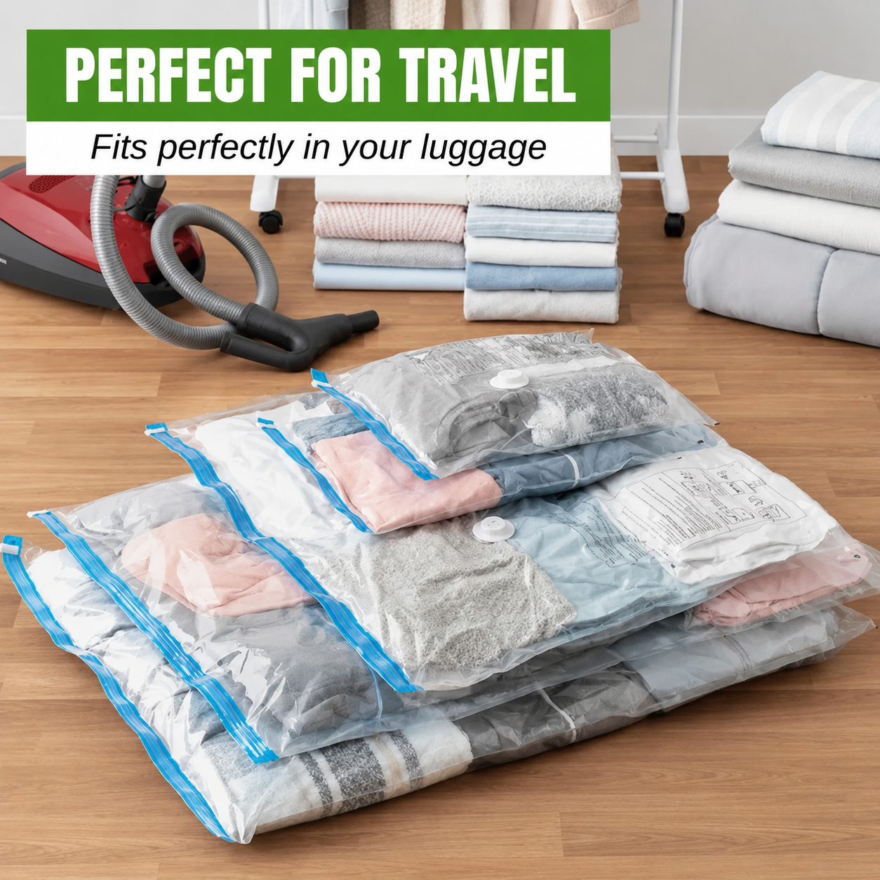 Vacuum Bags — Up to 80% More Space in Your Wardrobe or Suitcase, in Minutes