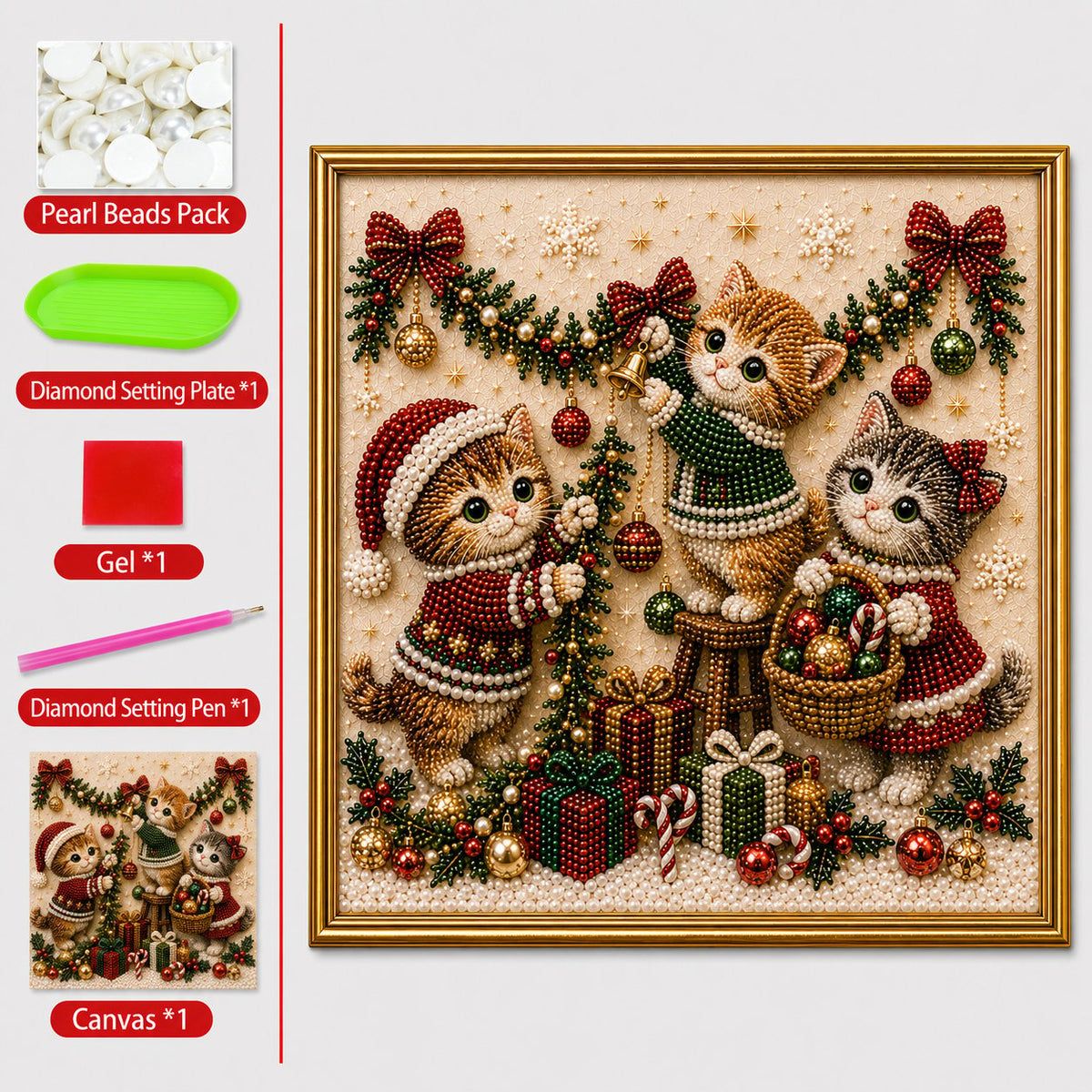 🎅🐱 LAST DAY 50% OFF-3D Pearl Christmas Cat Art Kit-Beginner-Friendly DIY Holiday Decoration ❄️🎄(Buy 2 Get Free Shipping)