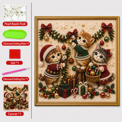 🎅🐱 LAST DAY 50% OFF-3D Pearl Christmas Cat Art Kit-Beginner-Friendly DIY Holiday Decoration ❄️🎄(Buy 2 Get Free Shipping)