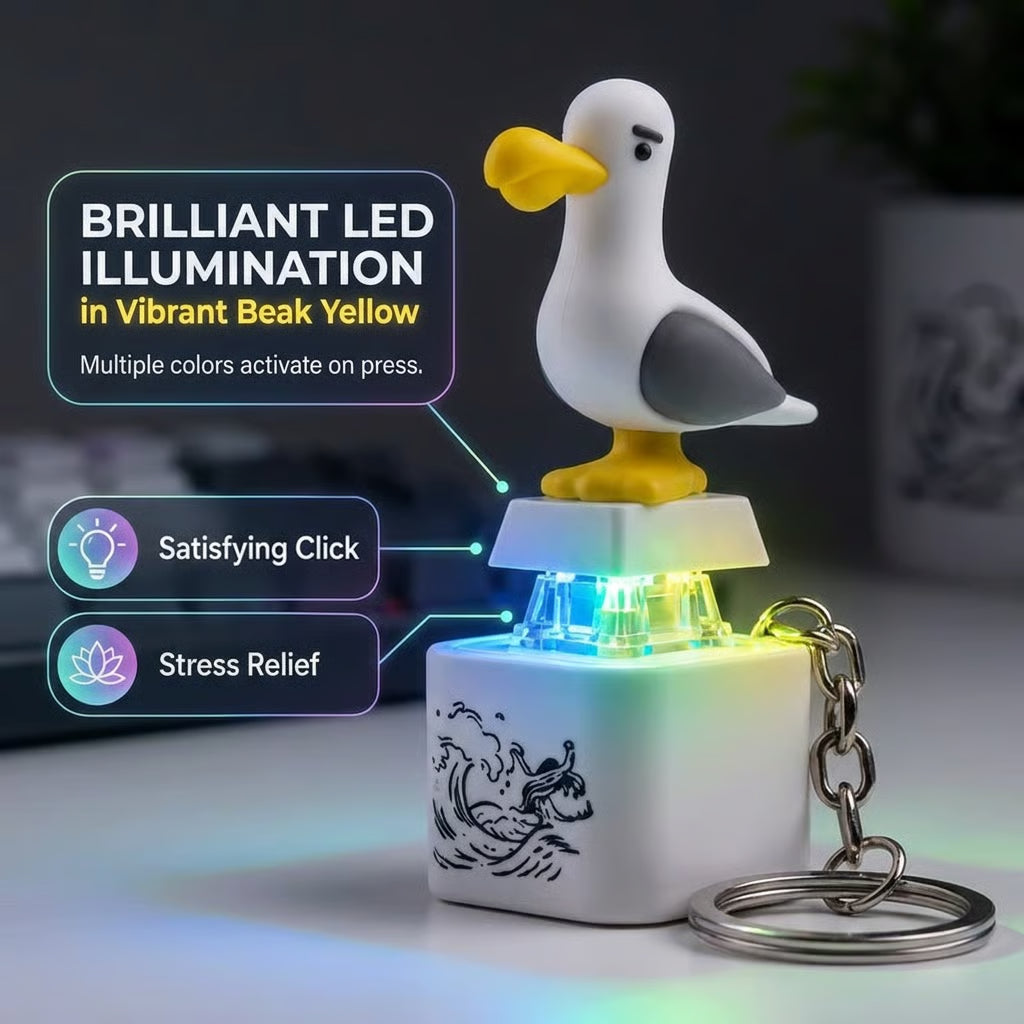 Funny Light-Up Seagull Sound Button Keychain – Type-C Rechargeable Fidget Toy