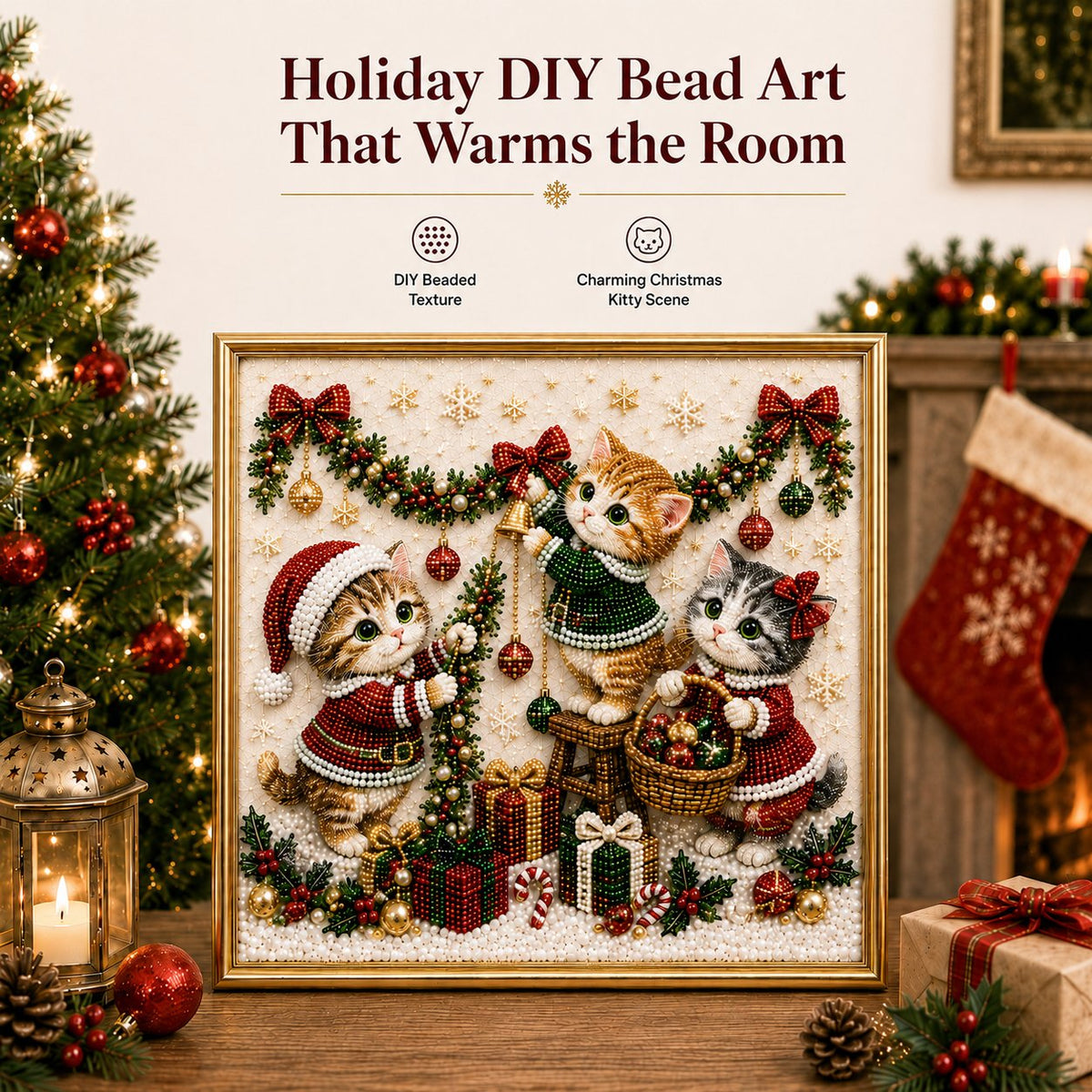 🎅🐱 LAST DAY 50% OFF-3D Pearl Christmas Cat Art Kit-Beginner-Friendly DIY Holiday Decoration ❄️🎄(Buy 2 Get Free Shipping)