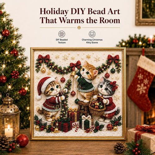 🎅🐱 LAST DAY 50% OFF-3D Pearl Christmas Cat Art Kit-Beginner-Friendly DIY Holiday Decoration ❄️🎄(Buy 2 Get Free Shipping)