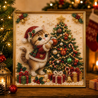 🎅🐱 LAST DAY 50% OFF-3D Pearl Christmas Cat Art Kit-Beginner-Friendly DIY Holiday Decoration ❄️🎄(Buy 2 Get Free Shipping)