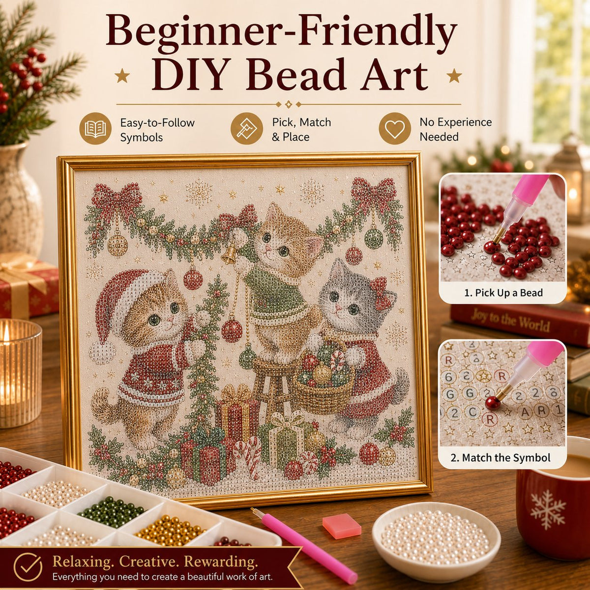 🎅🐱 LAST DAY 50% OFF-3D Pearl Christmas Cat Art Kit-Beginner-Friendly DIY Holiday Decoration ❄️🎄(Buy 2 Get Free Shipping)