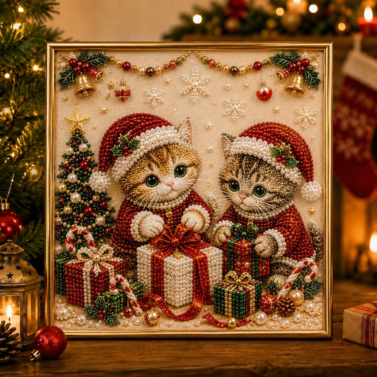 🎅🐱 LAST DAY 50% OFF-3D Pearl Christmas Cat Art Kit-Beginner-Friendly DIY Holiday Decoration ❄️🎄(Buy 2 Get Free Shipping)