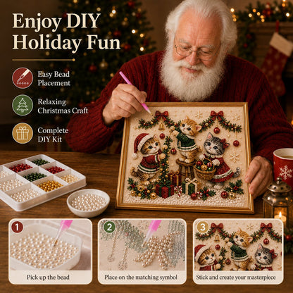 🎅🐱 LAST DAY 50% OFF-3D Pearl Christmas Cat Art Kit-Beginner-Friendly DIY Holiday Decoration ❄️🎄(Buy 2 Get Free Shipping)