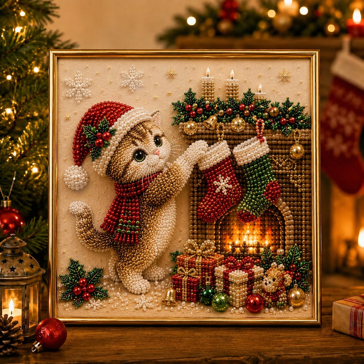 🎅🐱 LAST DAY 50% OFF-3D Pearl Christmas Cat Art Kit-Beginner-Friendly DIY Holiday Decoration ❄️🎄(Buy 2 Get Free Shipping)